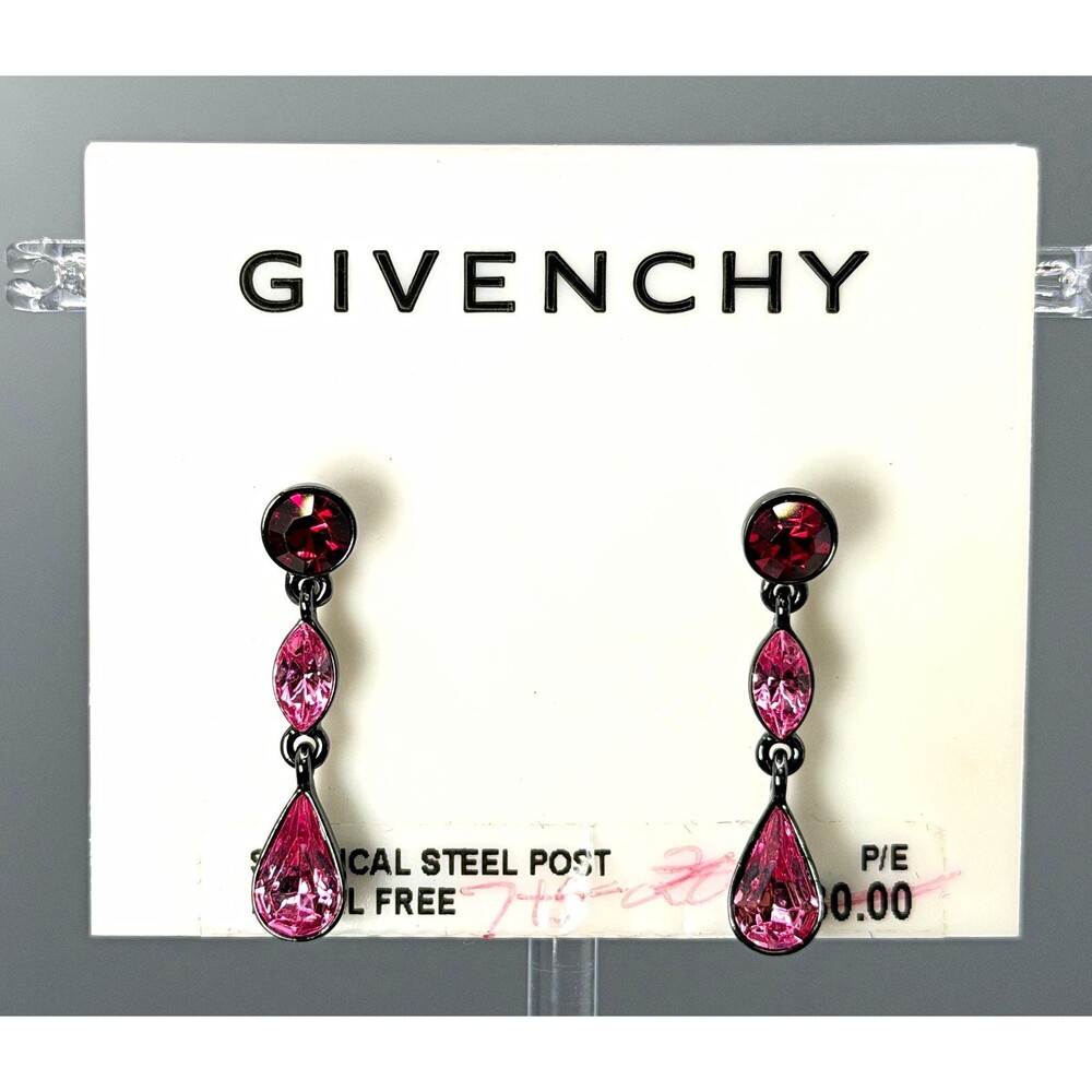 Givenchy Raspberry Kiss Pink Crystal Drop Earrings NWT Signed